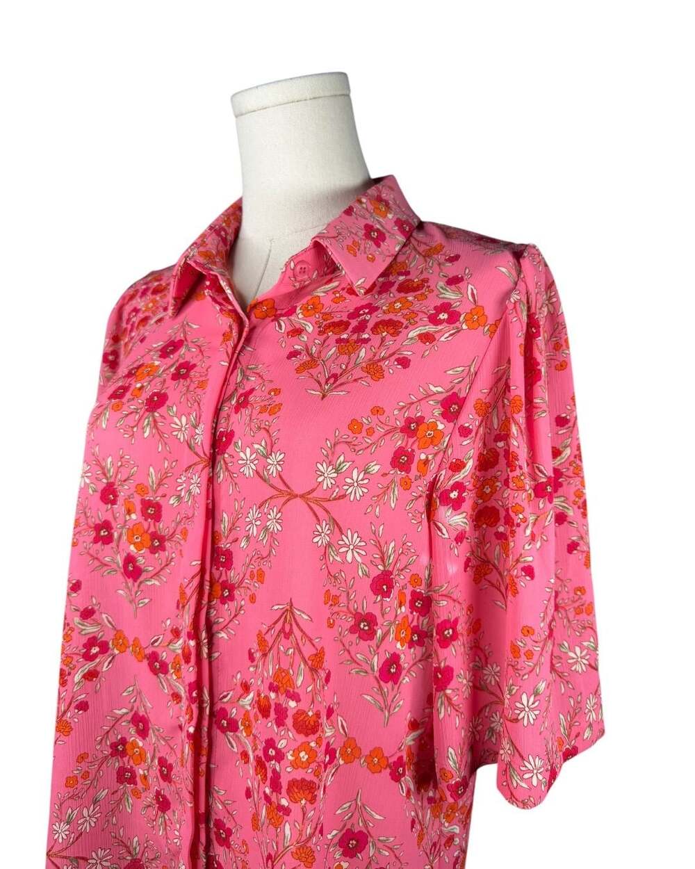 Vintage Pink Floral Short Sleeve Button-Down Shirt Sz. M JS-51 - Picture 4 of 5